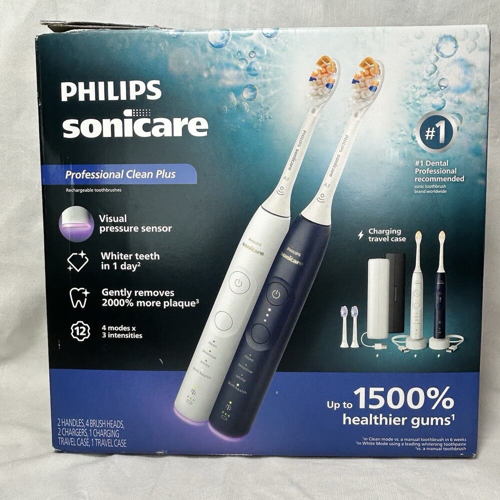 NOB Philips Sonicare Professional Clean Plus Toothbrush 2Pk Black White